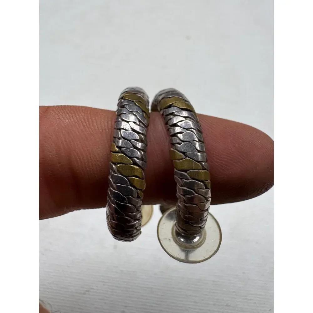 Vintage Sterling Silver and Brass Hoop Earrings 18 Grams Laton Mexico